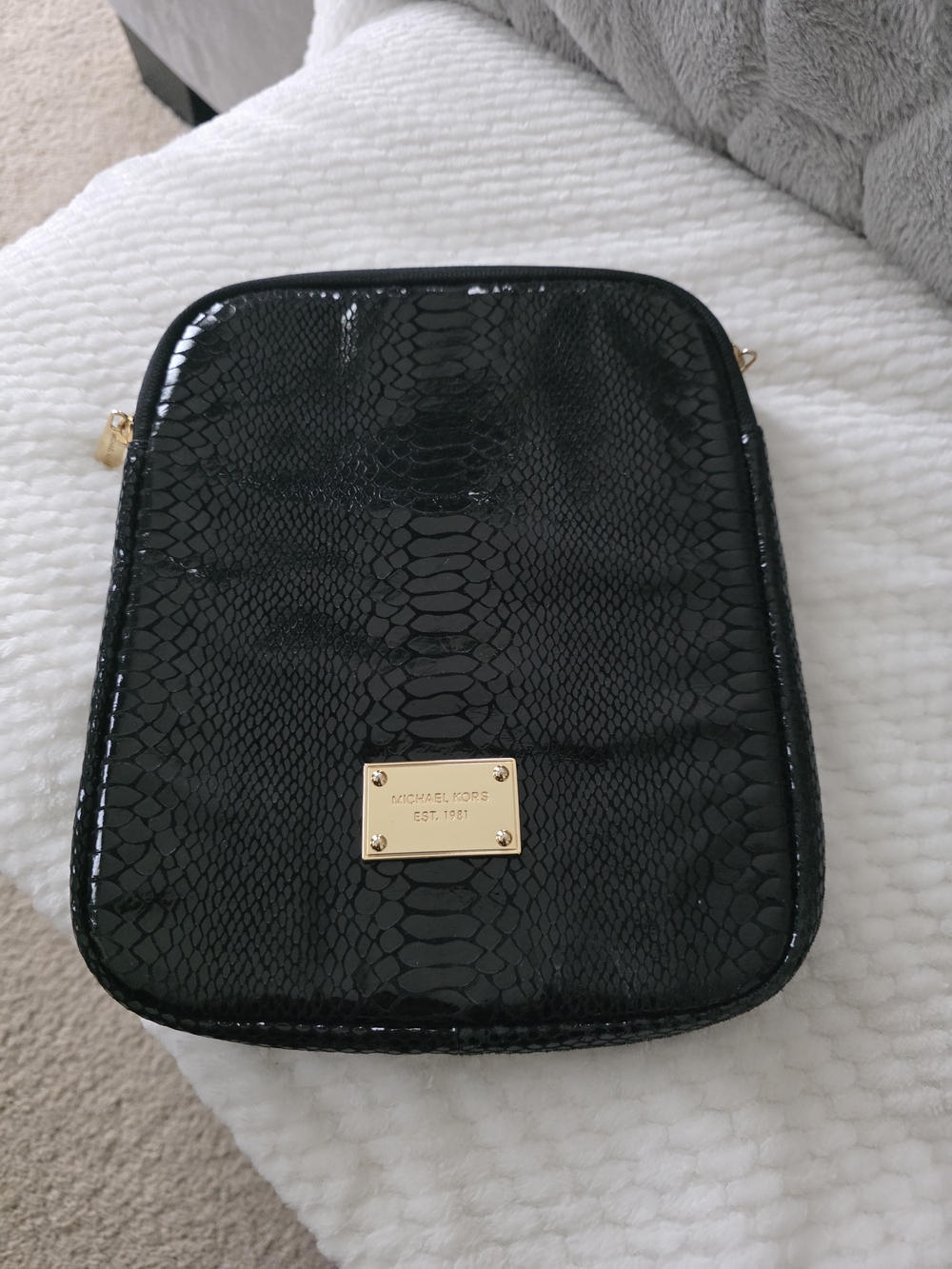 Michael Kors Black Patent Snake-Embossed Ipad Case